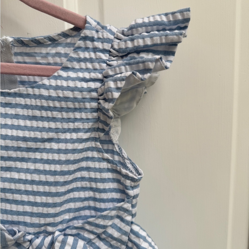 Bonnie Jean Girls Size 4 Blue & White Striped Flutter Sleeve Short Sleeve Dress - Picture 2 of 6
